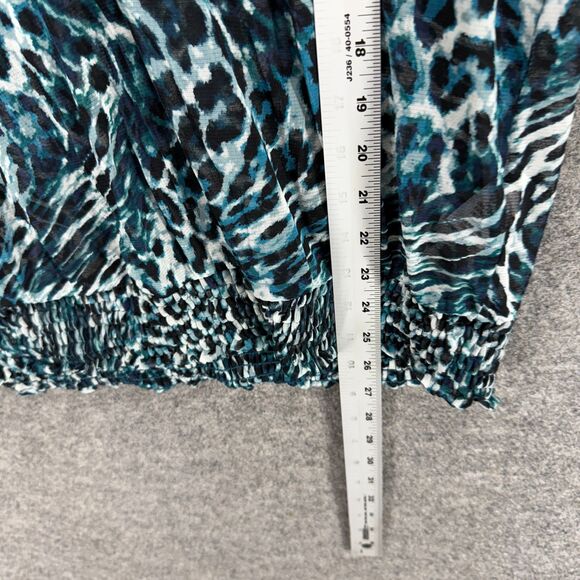 Apt. 9 Blouse Women XL Blue Animal Print Short Sleeve Round Neck Casual Comfort - Picture 6 of 7